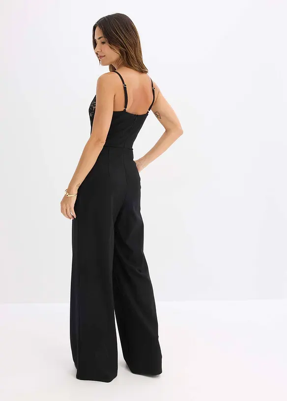 Jumpsuit i jersey med blonder, bonprix