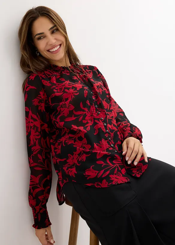 Chiffonbluse med vaflede detaljer, bonprix