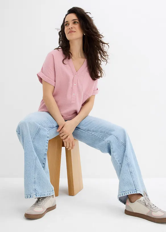 Kortermet bluse i musselin, bonprix