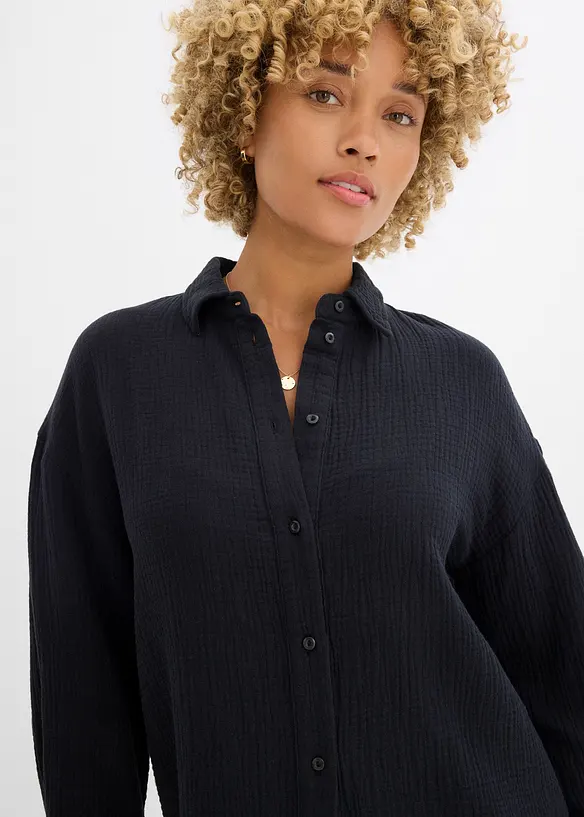 Skjortebluse i musselin, bonprix