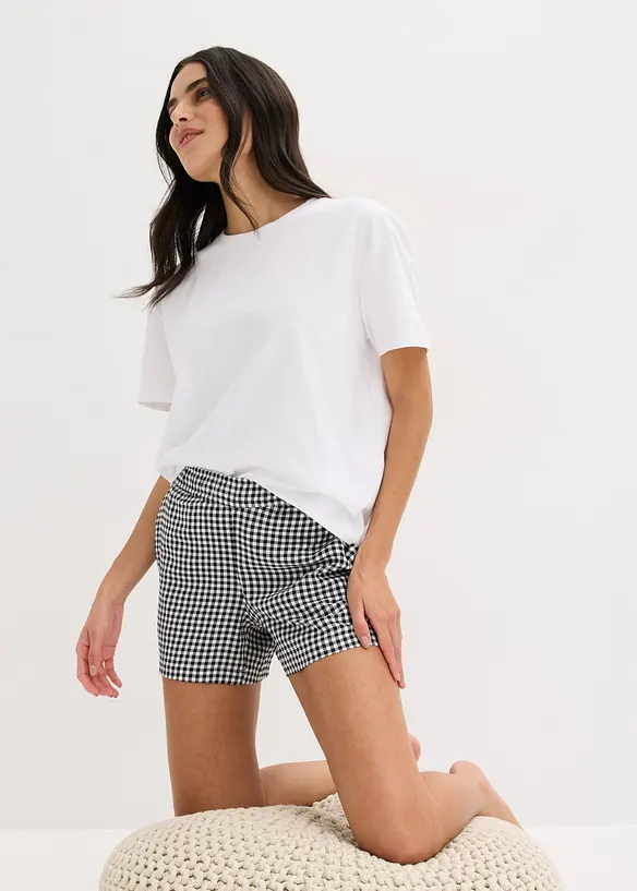 Kort pyjamas med vevd shorts, bonprix