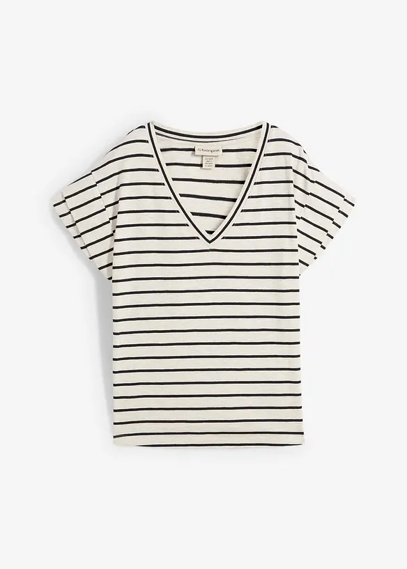 Stripete topp med volangermer, bonprix