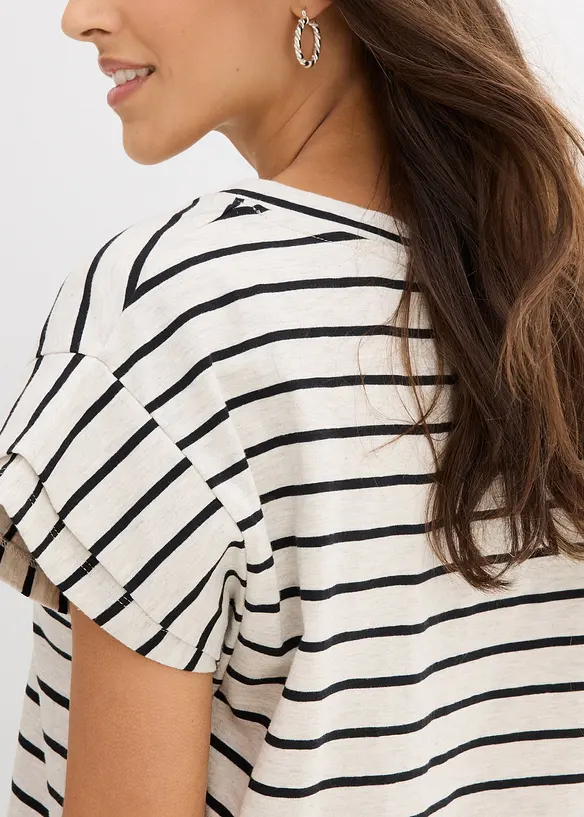 Stripete topp med volangermer, bonprix