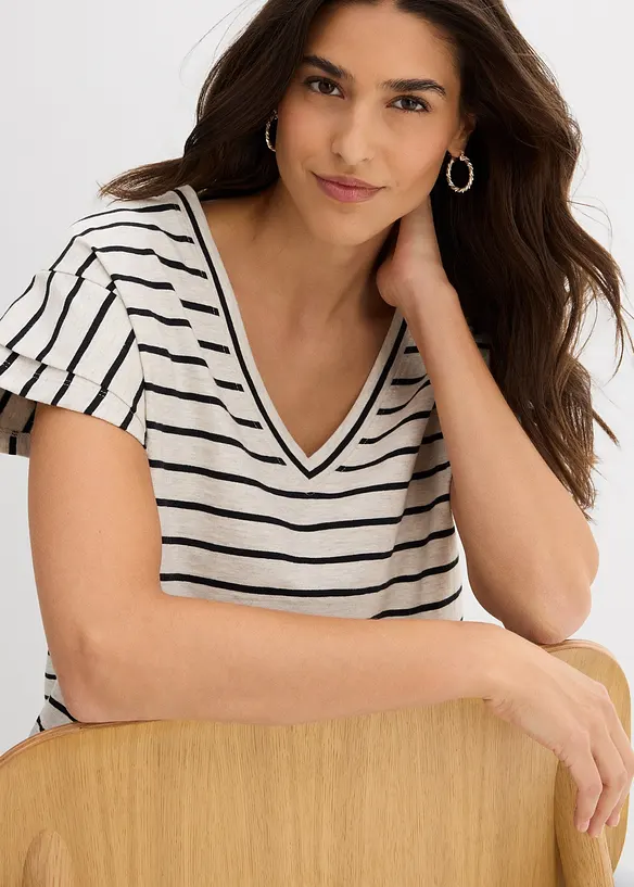 Stripete topp med volangermer, bonprix