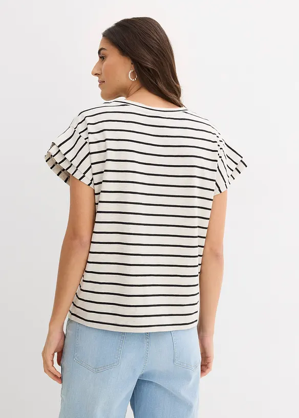 Stripete topp med volangermer, bonprix