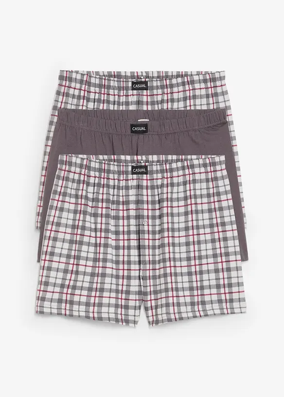 Vid jersey-boksershorts i bomull med rutemønster (3-pack), bonprix