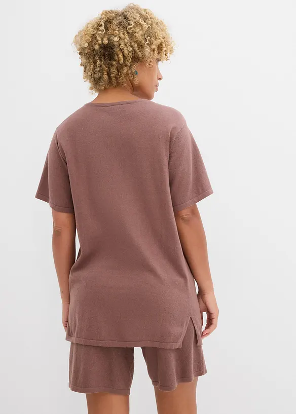 Finstrikket topp med lin, bonprix