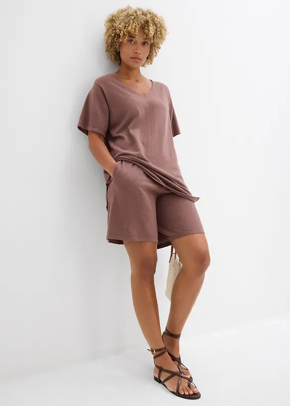 Finstrikket topp med lin, bonprix