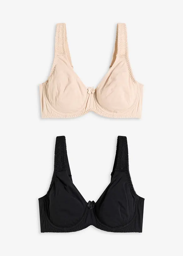 T-skjorte-BH med spiler og bomull (2-pack), bonprix