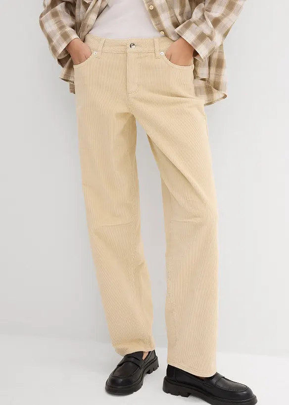 Barel-kordbukse Mid Waist, bonprix