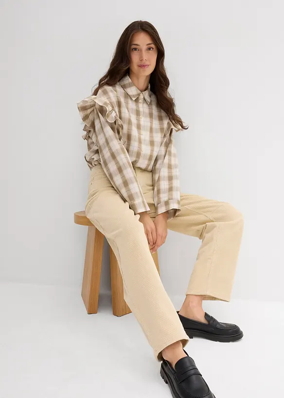 Barel-kordbukse Mid Waist, bonprix