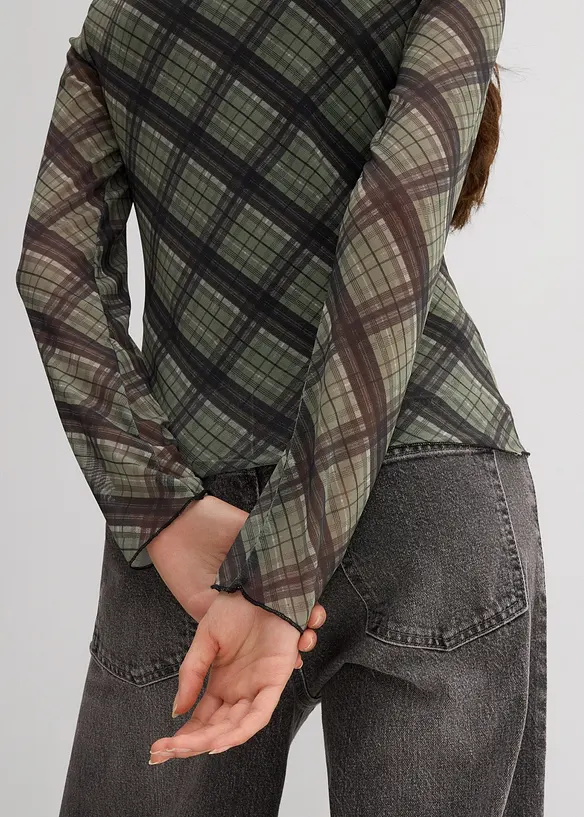 Langermet topp i fin mesh, bonprix