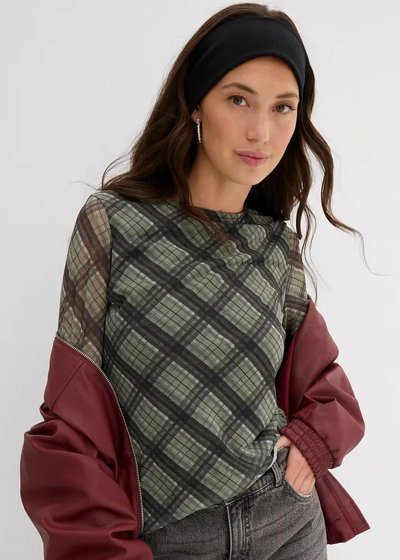 Langermet topp i fin mesh, bonprix