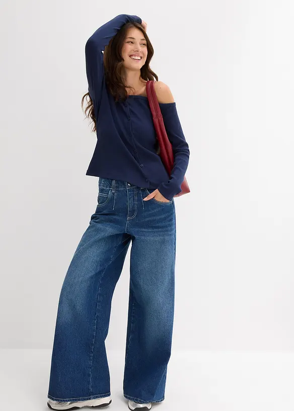 Ribbet, langermet topp, bonprix