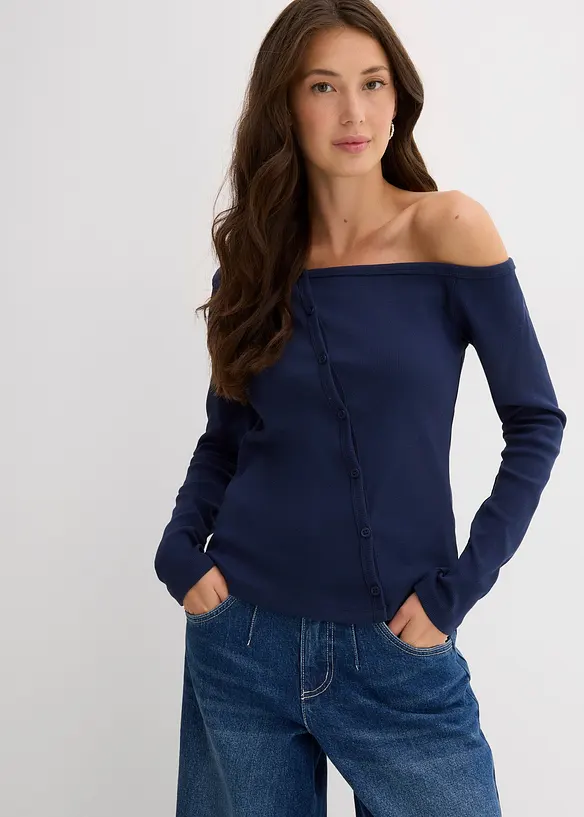 Ribbet, langermet topp, bonprix