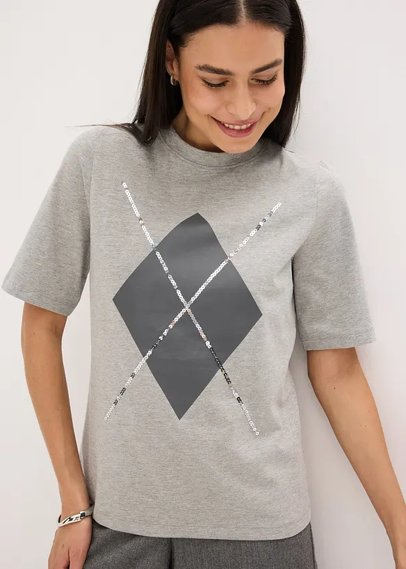 Kortermet topp med paljetter og print, bonprix