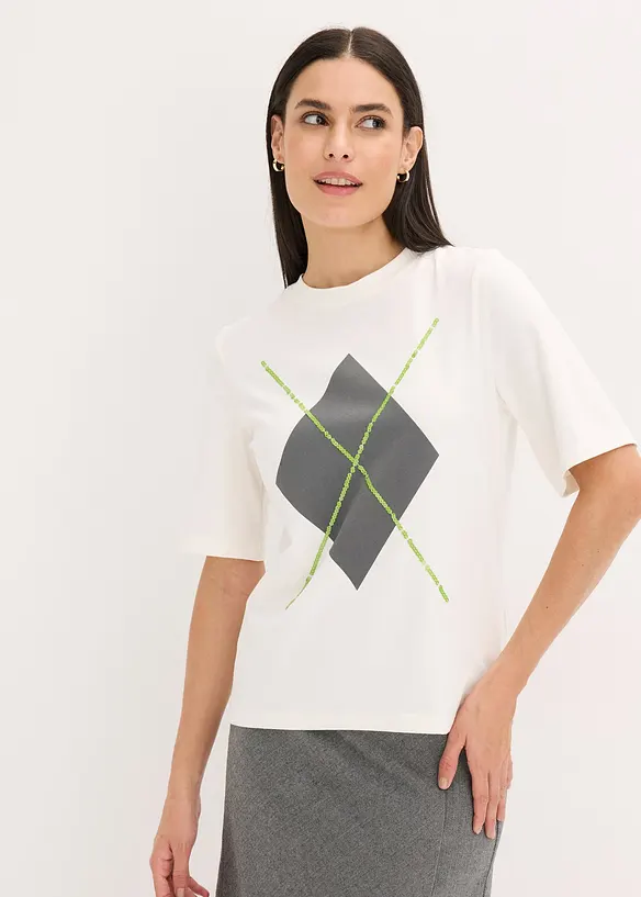 Kortermet topp med paljetter og print, bonprix