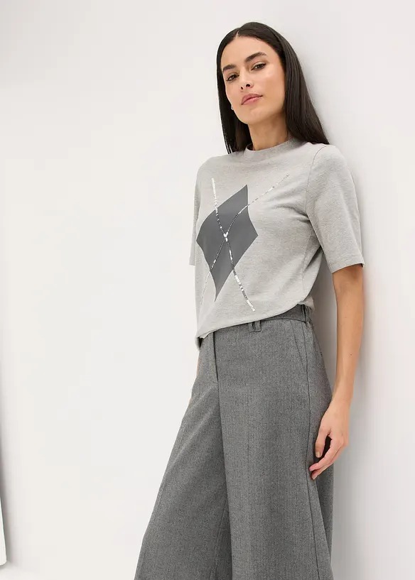 Kortermet topp med paljetter og print, bonprix