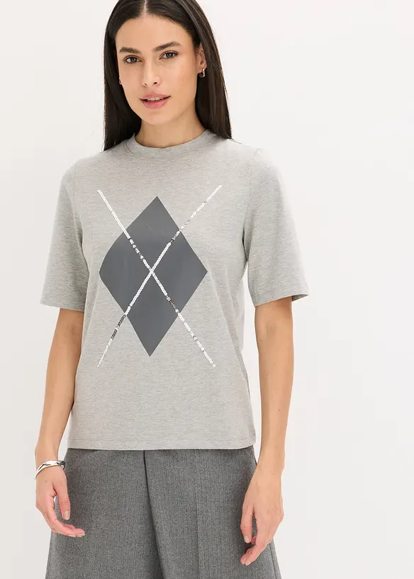 Kortermet topp med paljetter og print, bonprix