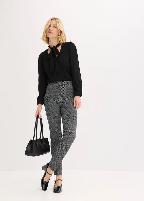 Vid jacquard slip on-bukse med lukningsdetalj, bonprix