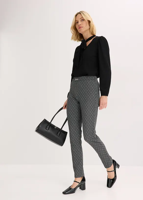Vid jacquard slip on-bukse med lukningsdetalj, bonprix