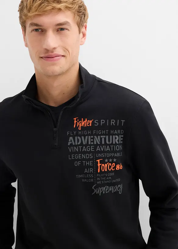 Sweatshirt i 100% økologisk bomull med kort glidelås, bonprix