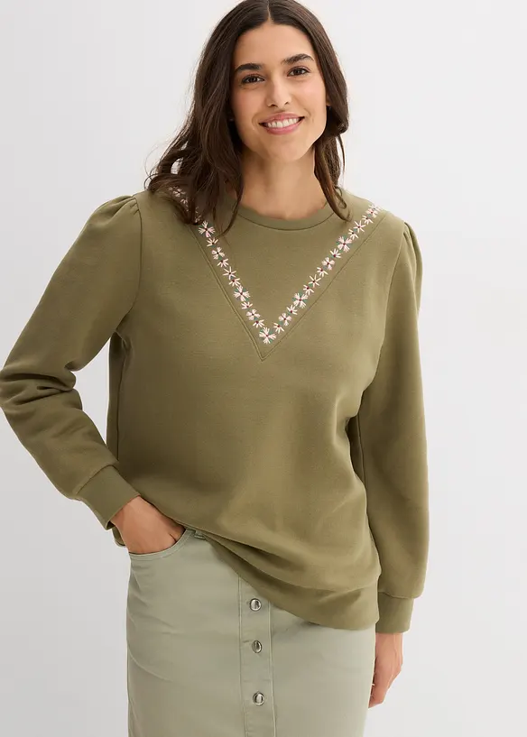 Sweatshirt i bomullsmiks med broderi, bonprix