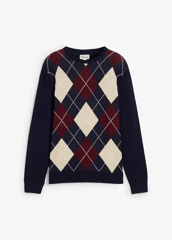 Genser i 100% bomull med Argyle-mønster, bonprix