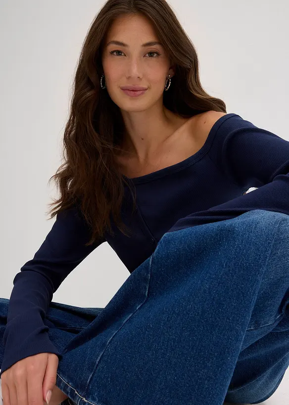 Ribbet, langermet topp, bonprix