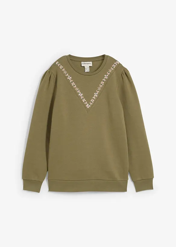 Sweatshirt i bomullsmiks med broderi, bonprix