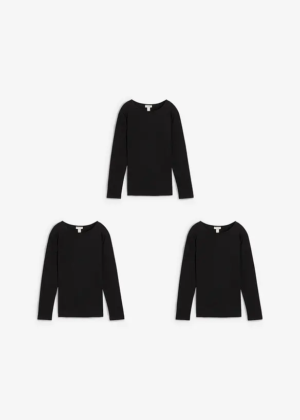 Langermet topp i 100% bomull (3-pack), bonprix