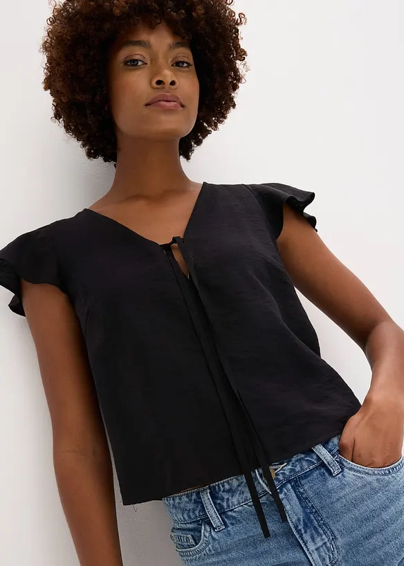 Bluse med volangermer i glansfull stil, bonprix