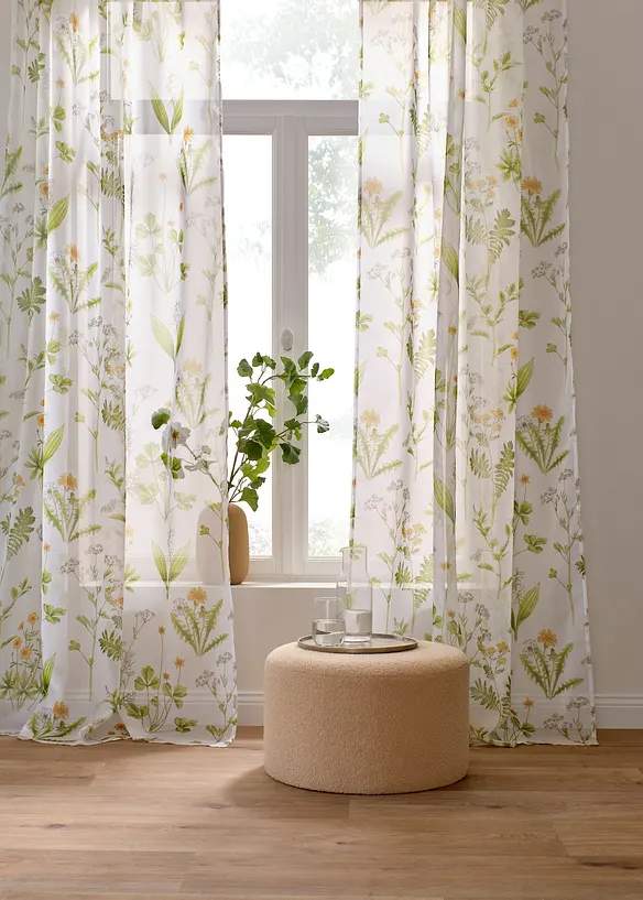 Gardin med blomsterprint, med resirkulert polyester (1-pack), bonprix