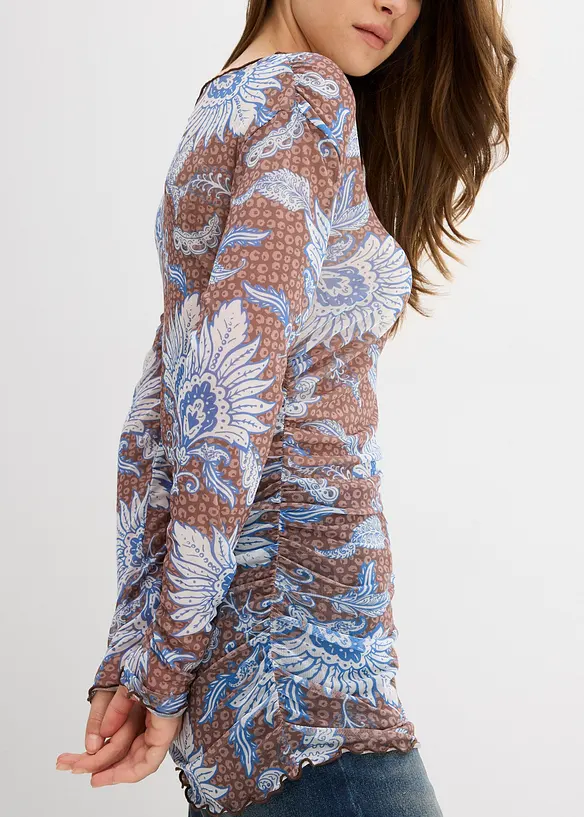 Langermet topp i fin mesh, bonprix