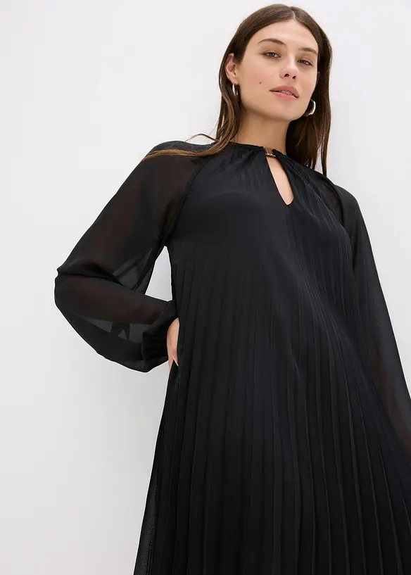 Minikjole i lett chiffon med plisséfolder, bonprix