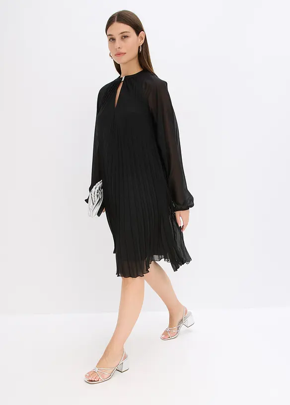 Minikjole i lett chiffon med plisséfolder, bonprix