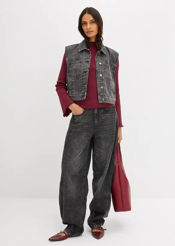 Ribbet topp i 100% bomull, bonprix