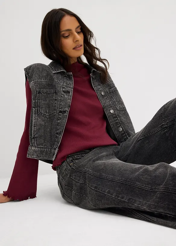 Ribbet topp i 100% bomull, bonprix