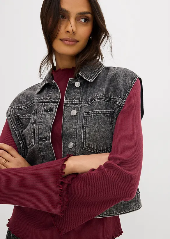 Ribbet topp i 100% bomull, bonprix