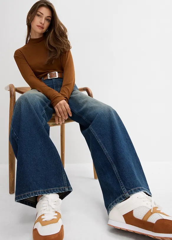 Langermet, ribbet topp, bonprix
