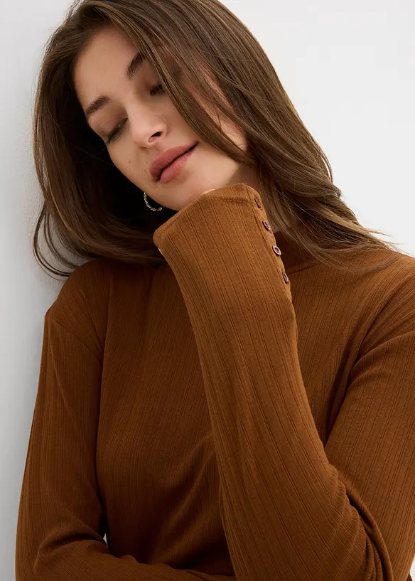 Langermet, ribbet topp, bonprix