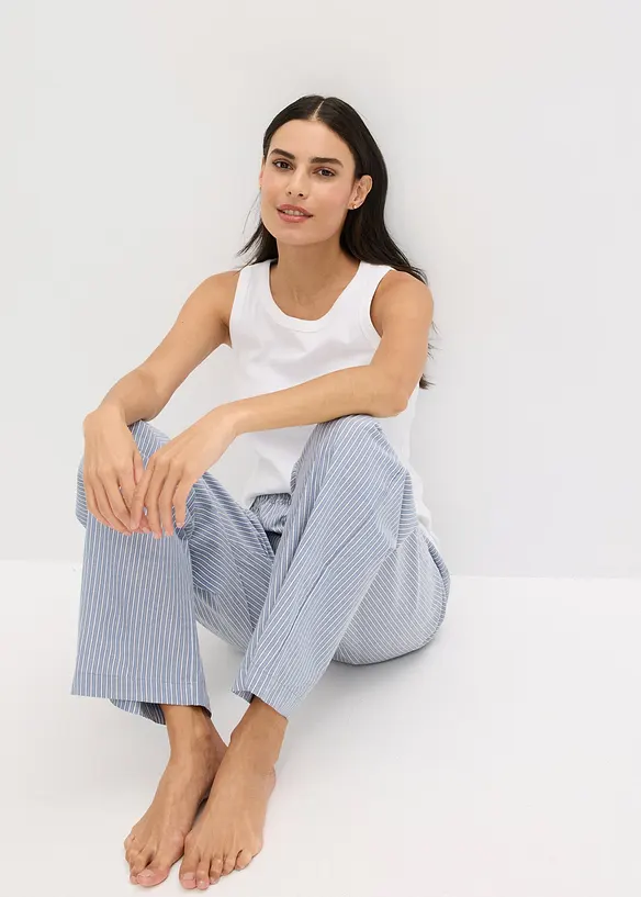 Pyjamas med ribbet topp og vevd bukse, bonprix