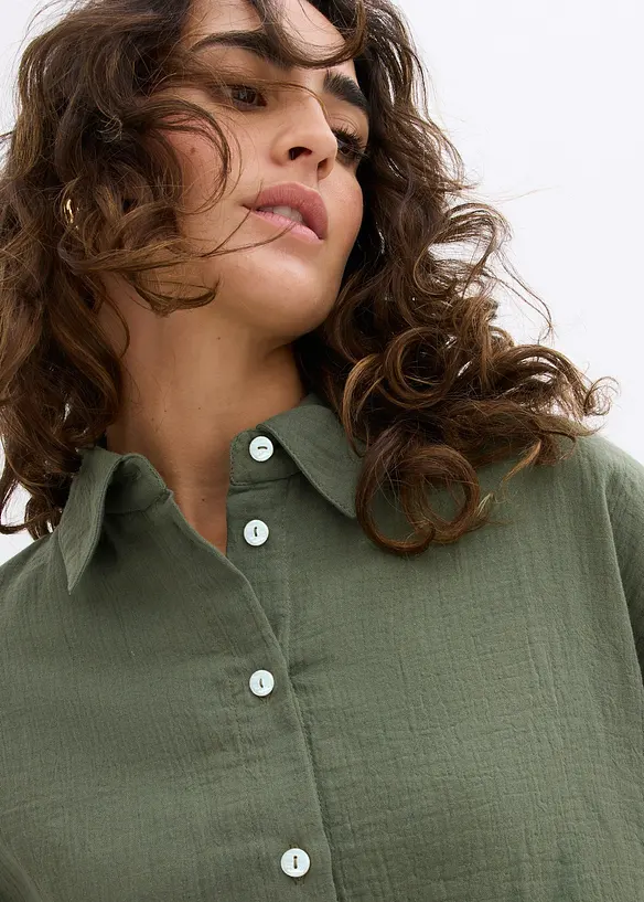 Oversized skjorte i luftig musselin, bonprix