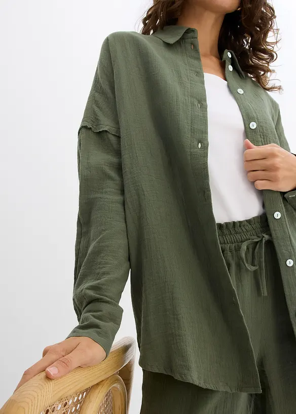 Oversized skjorte i luftig musselin, bonprix