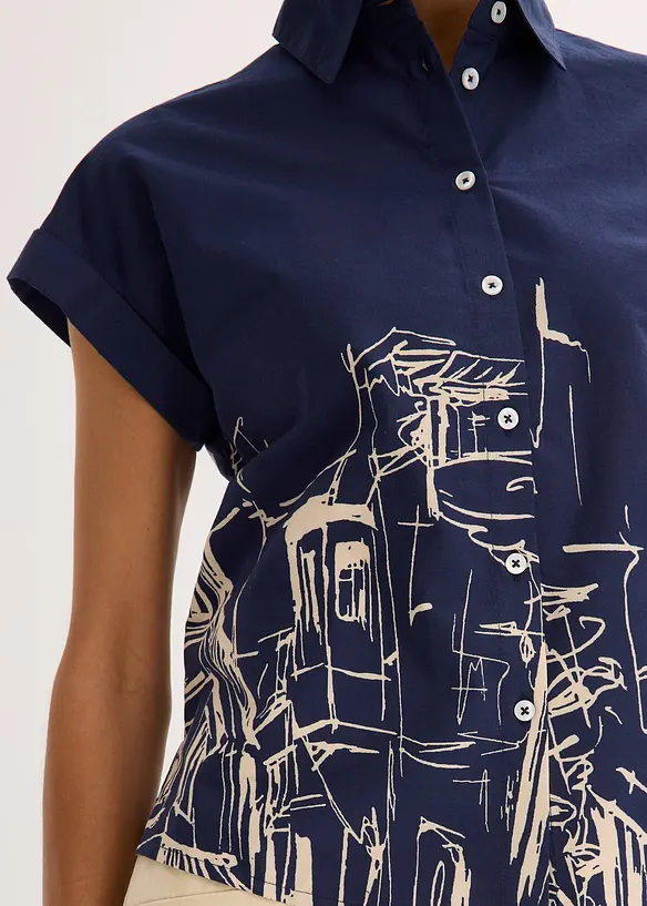 Oversized, kortermet poplinbluse av bomull, bonprix