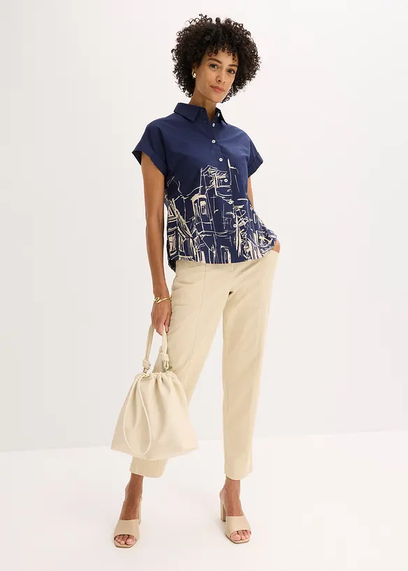 Oversized, kortermet poplinbluse av bomull, bonprix