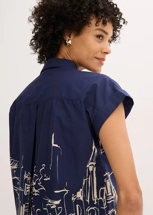 Oversized, kortermet poplinbluse av bomull, bonprix