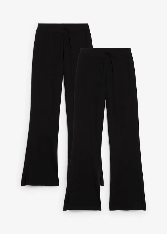 Jerseybukse i økologisk bomull med elastan og utsvingte ben (2-pack), bonprix