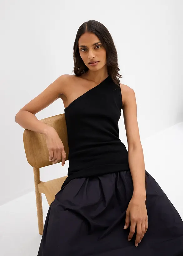 Off shoulder-strikket topp i viskosemiks, bonprix