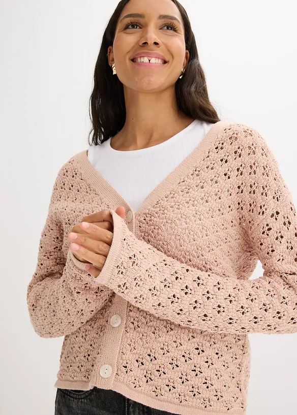 Strikkejakke med hullmønster, bonprix